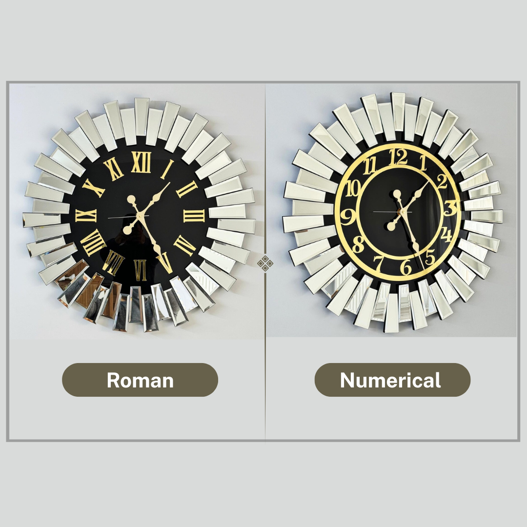 Up down Design Mirror and black dial Gold Numerals Mirror Wall Clock thumbnail